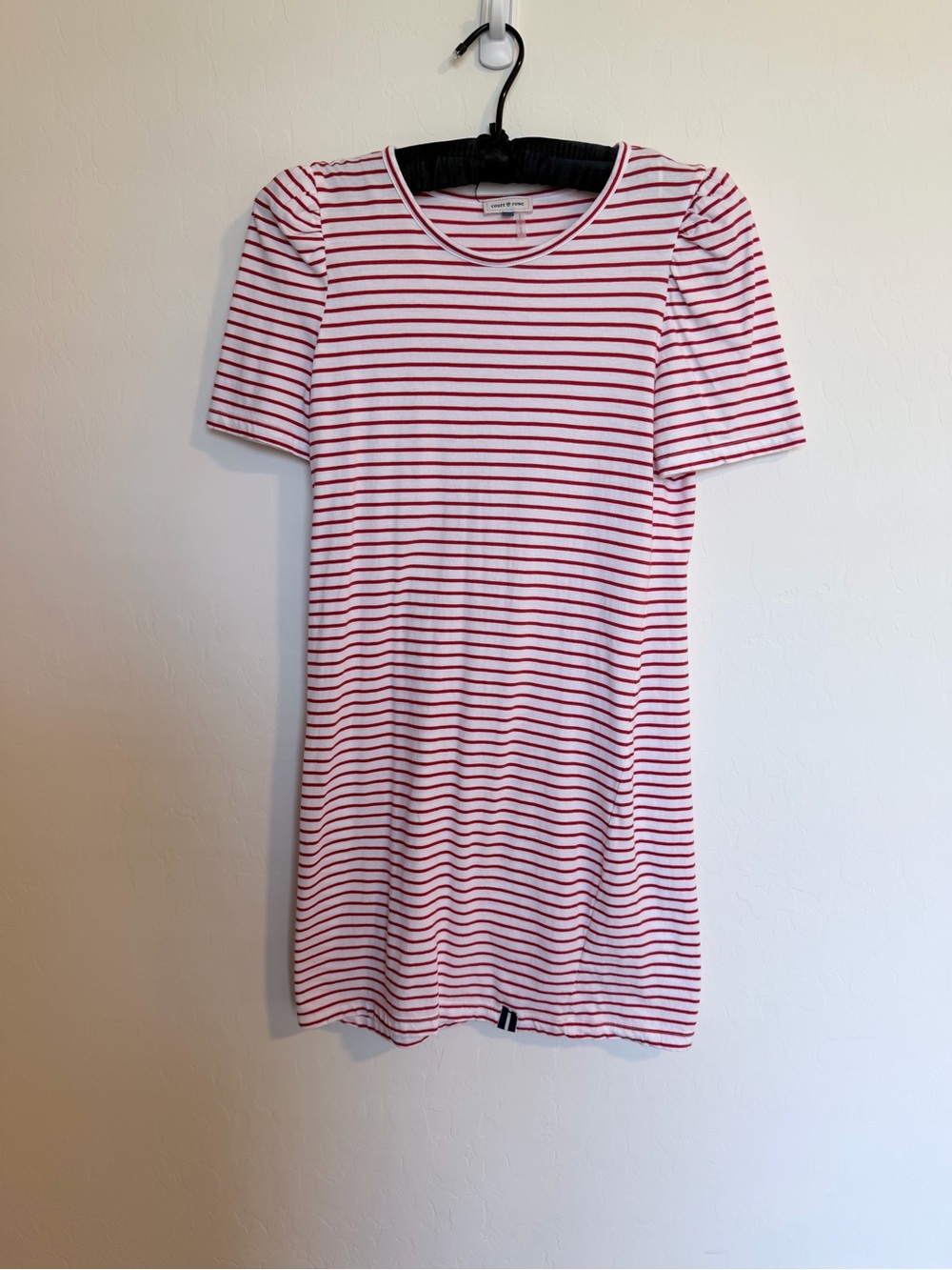 croft & barrow Red and White Striped Puff Sleeve Mini Dress